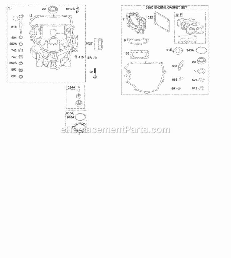 Engine Sump Gasket Set-Engine Diagram and Parts List for 49L977-0110-G1  Briggs and Stratton Engine